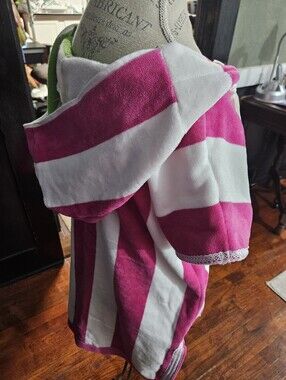 Women's Hooded Swim Coverup in Pink & White Stripes
